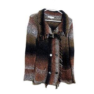 Cabi Multicolor Gradient Double Breasted Tweed Women's Fringed Cardigan Size XS